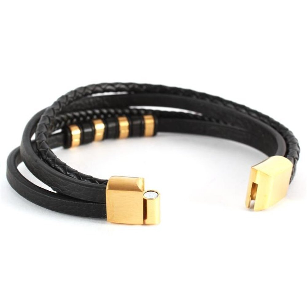 STAINLESS STEEL LEATHER LAYEREDS BRACELET